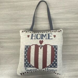 Home Sweet Home 6" Mini Door Hanging Tapestry Pillow. Red, White & Blue Heart.